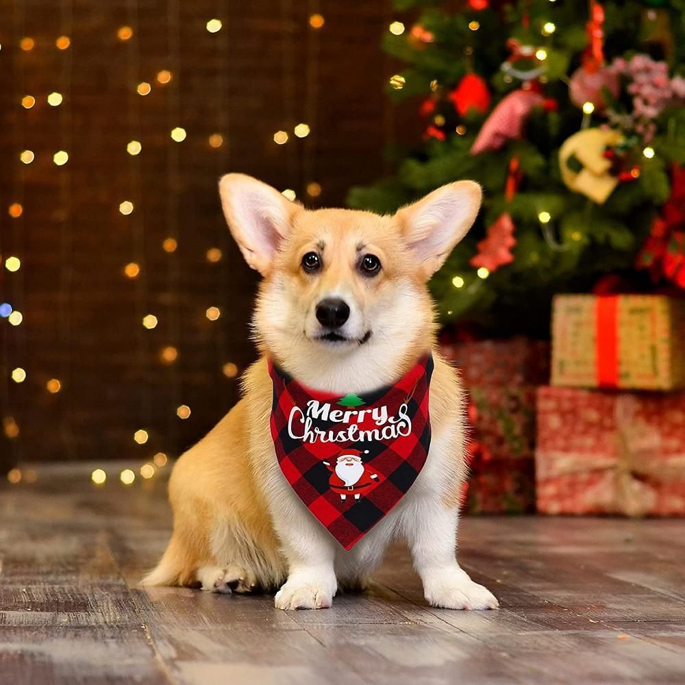 Christmas Pet Triangle Scarf Dog Bandana Pet Wearable Accessories Red Grid - Santa Claus