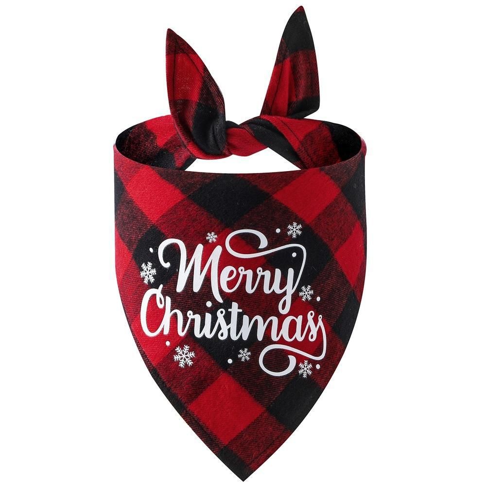 Christmas Pet Triangle Scarf Dog Bandana Pet Wearable Accessories Red Grid - Santa Claus