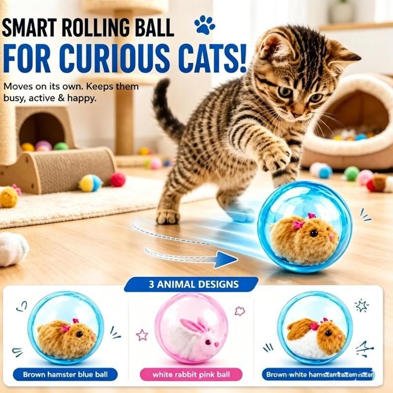 Electric Rolling Simulation Plush Toy For Cat Hamster Rabbit Interactive Pet Play Ball