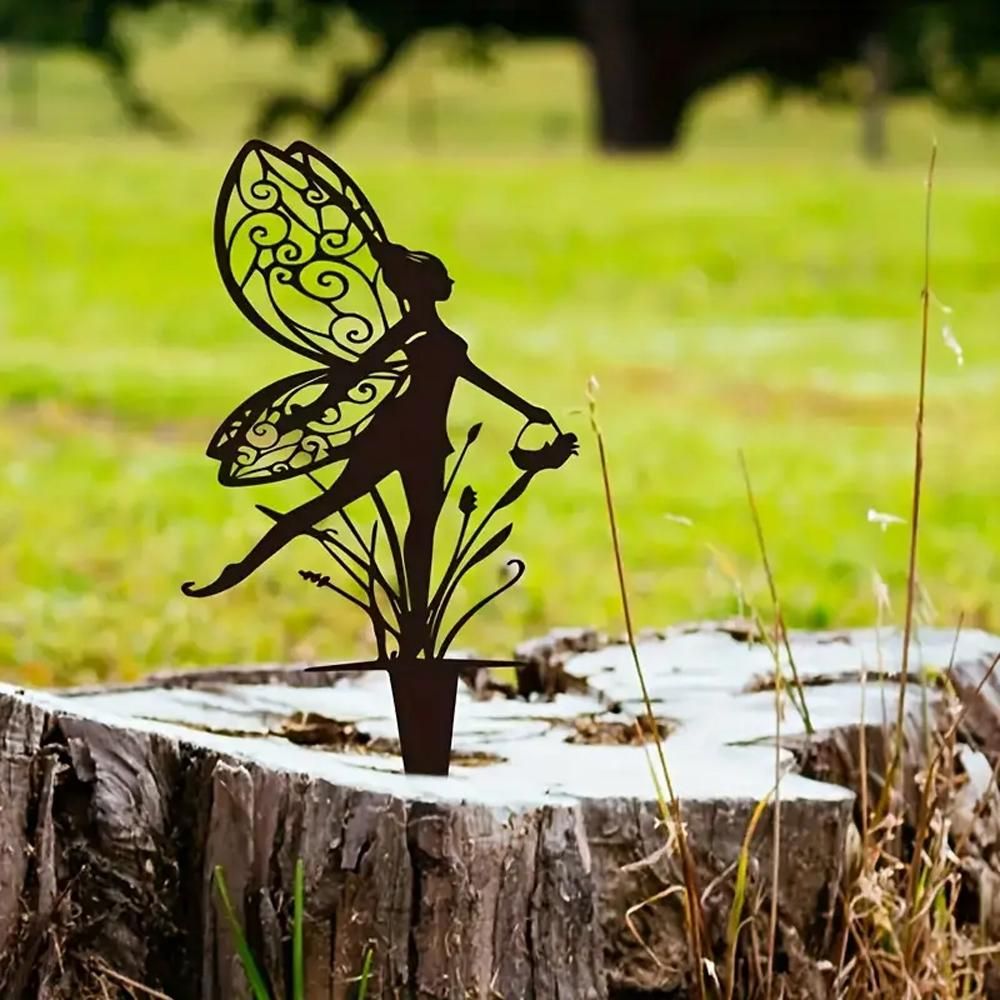 2Pcs Fairy Silhouette Metal Statue Garden Yard Stake Decorative Outdoor Sculpture