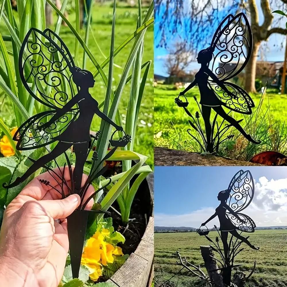 2Pcs Fairy Silhouette Metal Statue Garden Yard Stake Decorative Outdoor Sculpture
