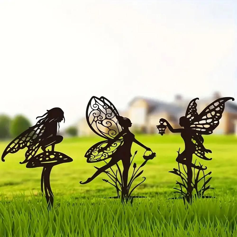 2Pcs Fairy Silhouette Metal Statue Garden Yard Stake Decorative Outdoor Sculpture