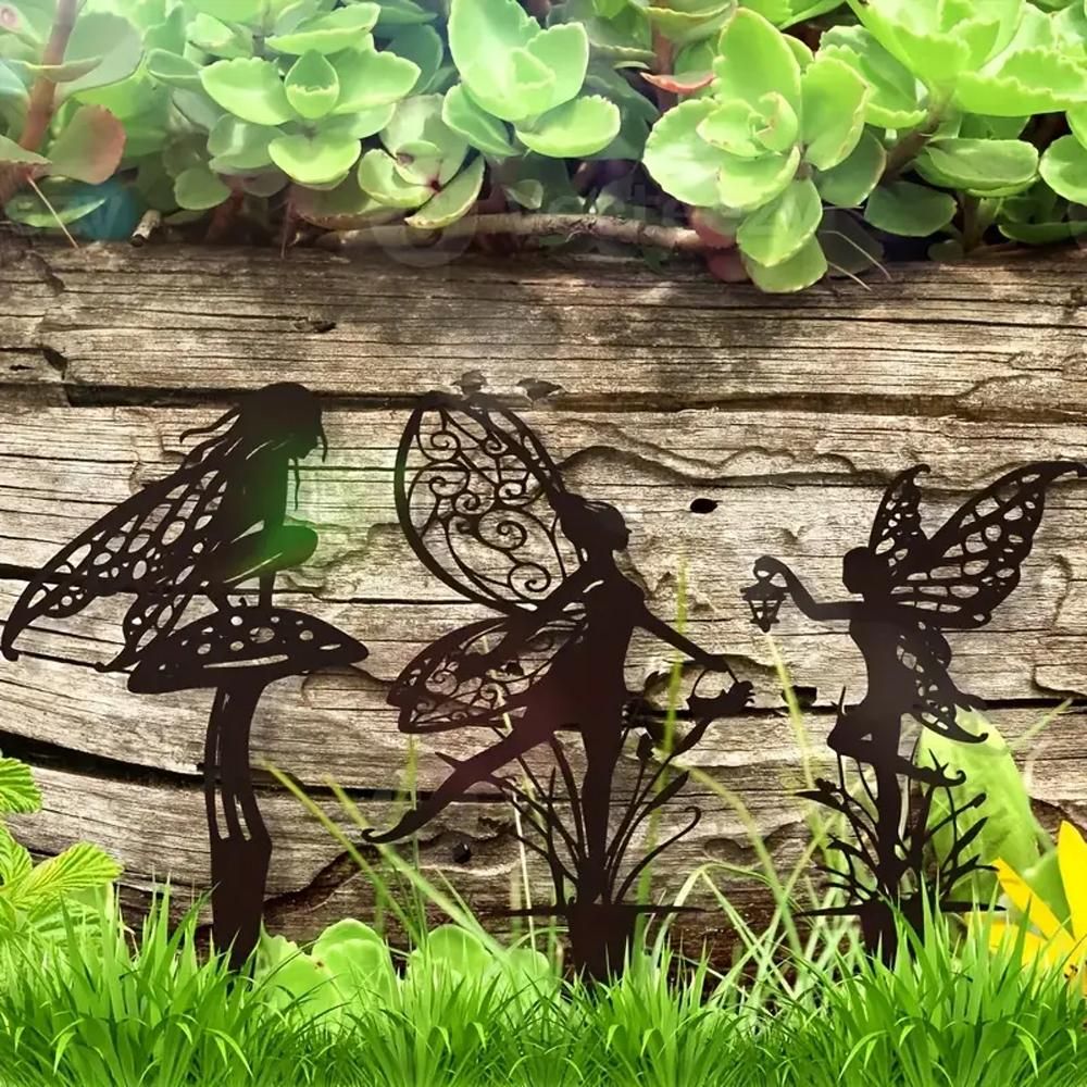 2Pcs Fairy Silhouette Metal Statue Garden Yard Stake Decorative Outdoor Sculpture