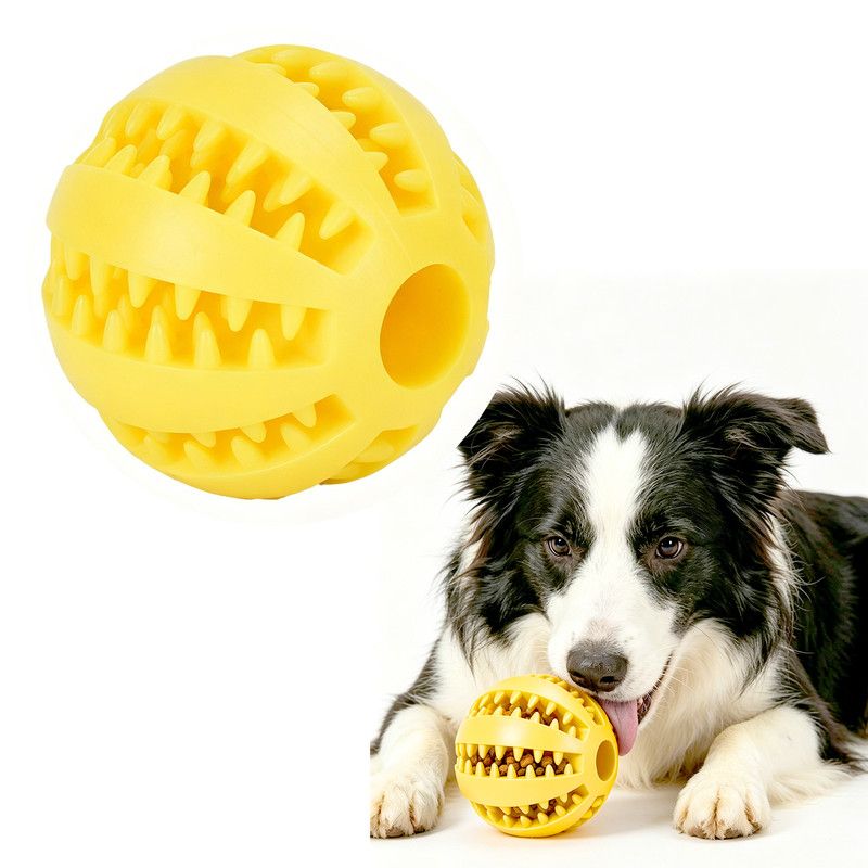 2 Large Pet Treat Dispenser Balls, 7CM - Durable Teething and Dental Care Toys - Yellow