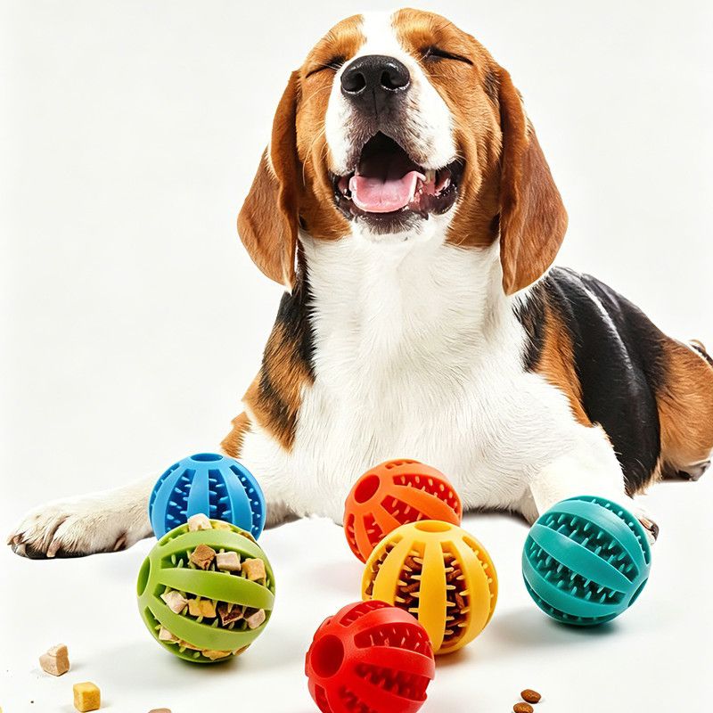 2 Large Pet Treat Dispenser Balls, 7CM - Durable Teething and Dental Care Toys - Green