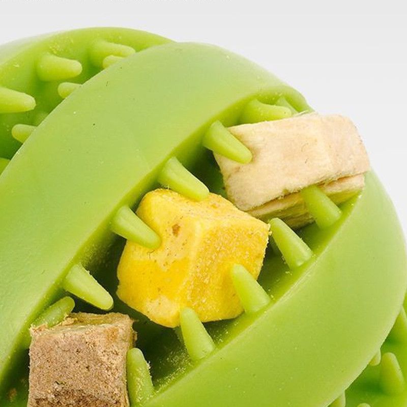 2 Large Pet Treat Dispenser Balls, 7CM - Durable Teething and Dental Care Toys - Green
