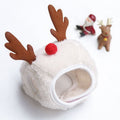 Pet Christmas Hat Bandana Wearable Accessories White Cap Deer Antler L (for pets 8-15 lbs)