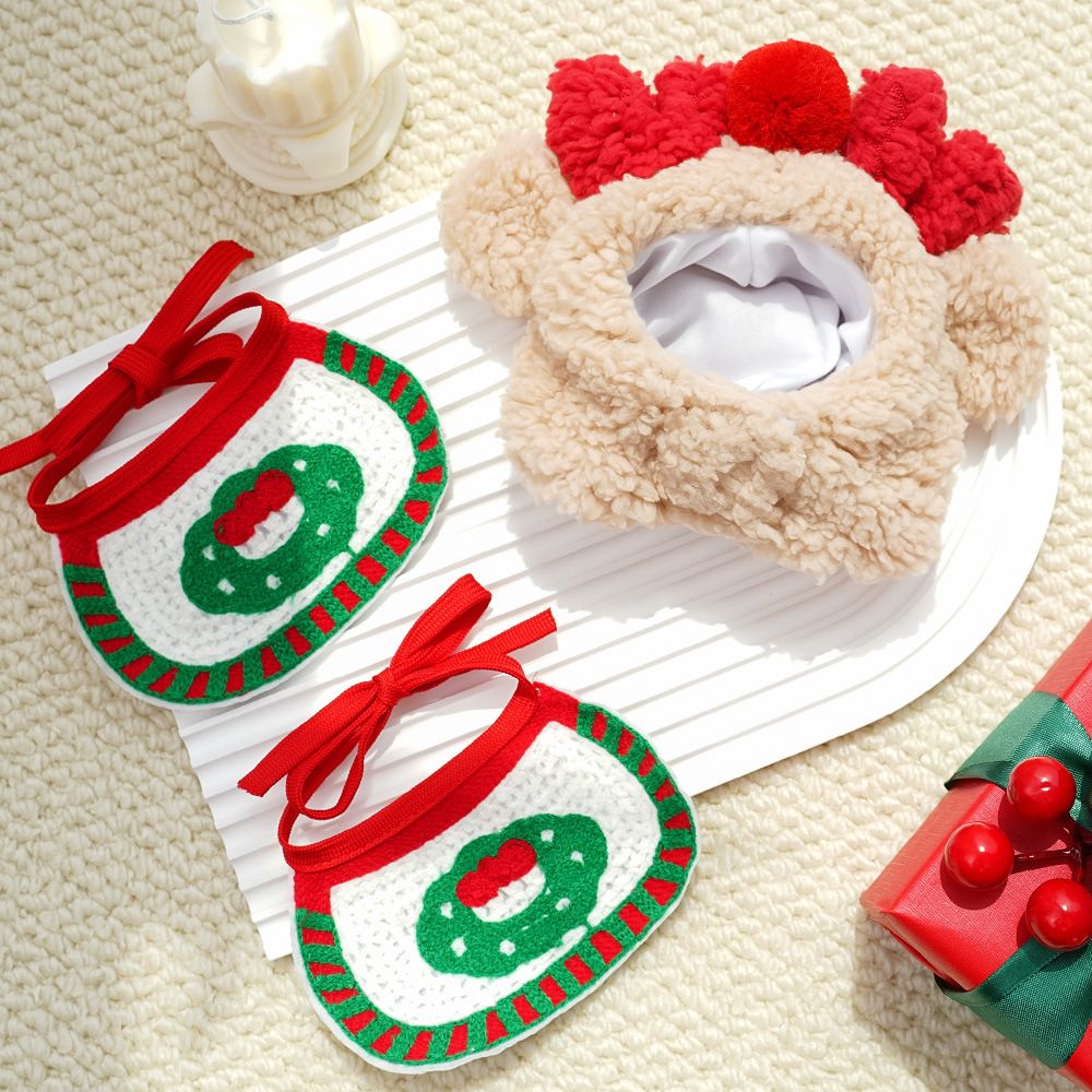 Pet Christmas Hat Bandana Wearable Accessories White Cap Deer Antler L (for pets 8-15 lbs)