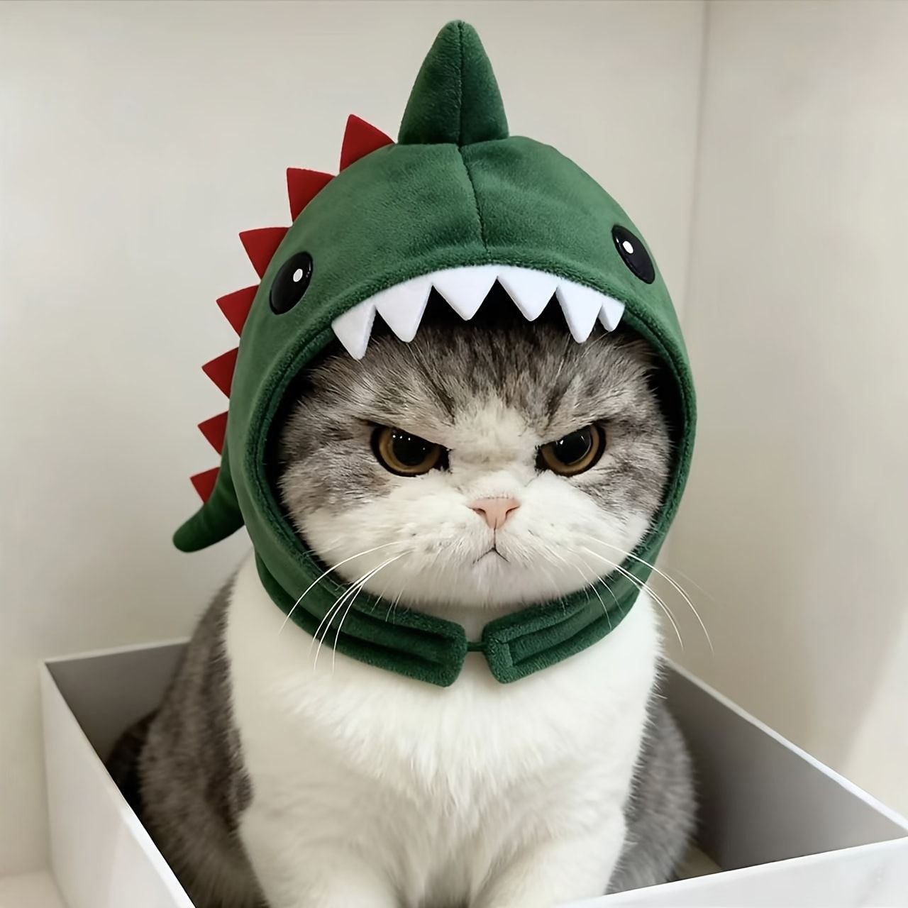 Adorable Dinosaur Hood for Small Pets, Fun Cat Costume Hat with Cartoon Design for Photo Shoots and Party Dress-Up (Dark Green)