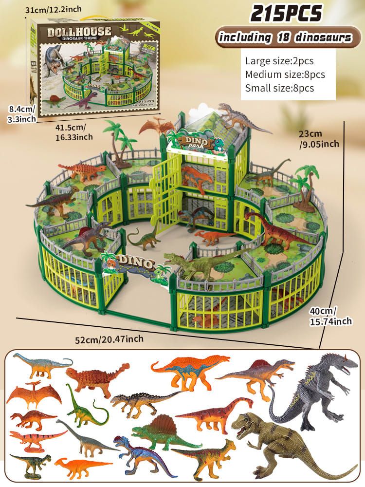 DIY Jurassic Theme Park Building Set for Kids, Creative Dinosaur Arena Toy with Realistic Dinosaurs and Palm Trees, Educational Playset for Ages 3+ to Build and Explore (137PCS, Brown)