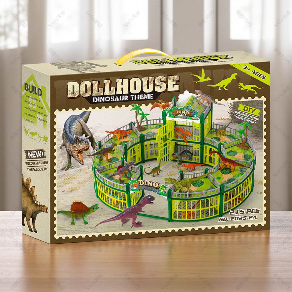 DIY Jurassic Theme Park Building Set for Kids, Creative Dinosaur Arena Toy with Realistic Dinosaurs and Palm Trees, Educational Playset for Ages 3+ to Build and Explore (137PCS, Green)