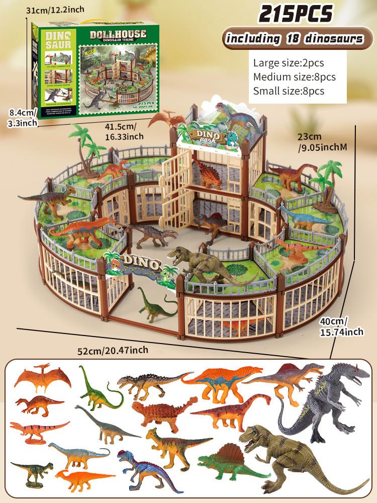 DIY Jurassic Theme Park Building Set for Kids, Creative Dinosaur Arena Toy with Realistic Dinosaurs and Palm Trees, Educational Playset for Ages 3+ to Build and Explore (137PCS, Green)