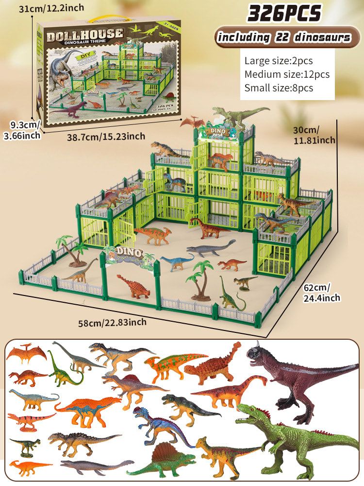 DIY Jurassic Theme Park Building Set for Kids, Creative Dinosaur Arena Toy with Realistic Dinosaurs and Palm Trees, Educational Playset for Ages 3+ to Build and Explore (137PCS, Green)