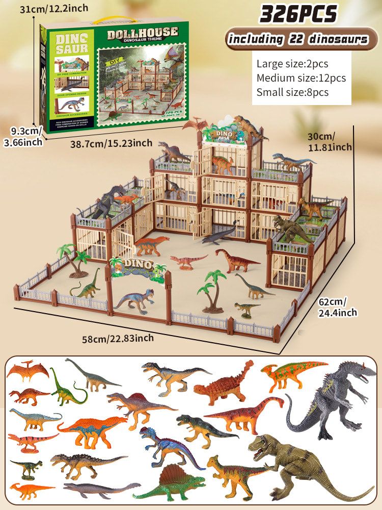 DIY Jurassic Theme Park Building Set for Kids, Creative Dinosaur Arena Toy with Realistic Dinosaurs and Palm Trees, Educational Playset for Ages 3+ to Build and Explore (137PCS, Green)
