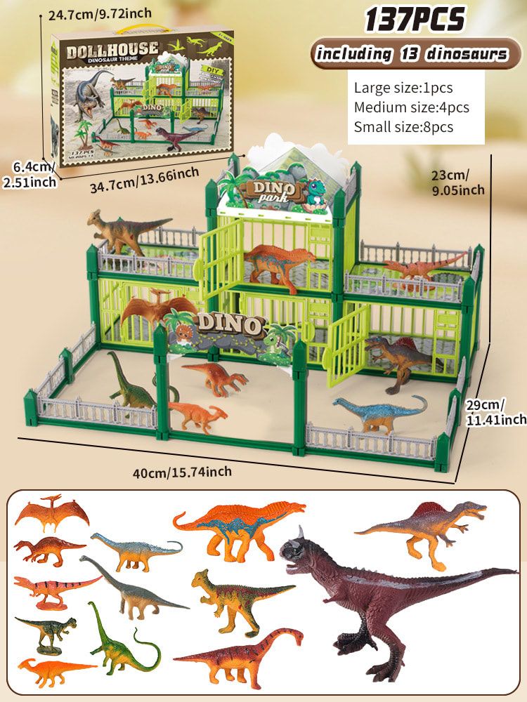 DIY Jurassic Theme Park Building Set for Kids, Creative Dinosaur Arena Toy with Realistic Dinosaurs and Palm Trees, Educational Playset for Ages 3+ to Build and Explore (215PCS, Brown)