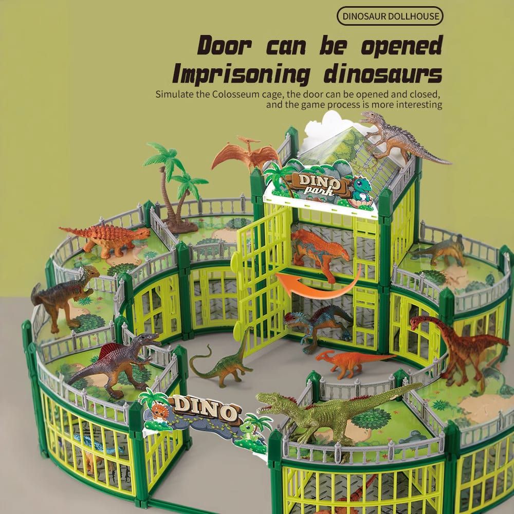 DIY Jurassic Theme Park Building Set for Kids, Creative Dinosaur Arena Toy with Realistic Dinosaurs and Palm Trees, Educational Playset for Ages 3+ to Build and Explore (215PCS, Green)