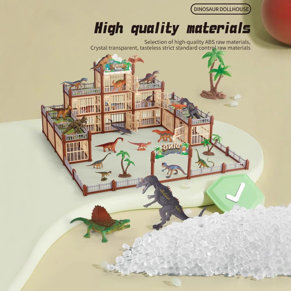 DIY Jurassic Theme Park Building Set for Kids, Creative Dinosaur Arena Toy with Realistic Dinosaurs and Palm Trees, Educational Playset for Ages 3+ to Build and Explore (215PCS, Green)