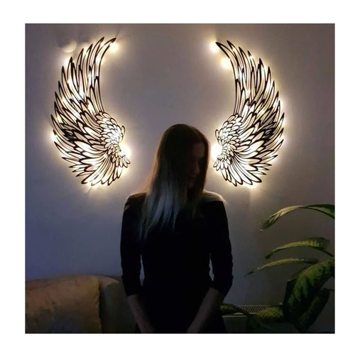 1 Pair Angel Wings Metal Wall Art Decor with Led Lights,  3D Angel Wings Wall Sculptures Decor, DIY Metal Wall Art , (18 inches)