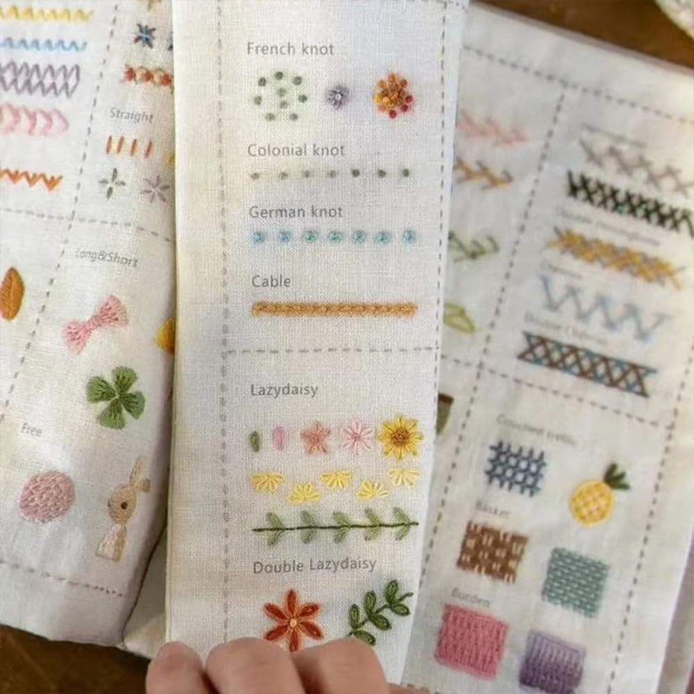 Embroidery Stitch Book & Sewing Kit, Portable DIY Embroidery Practice Book with Complete Tools, 106 Stitches, Beginner Embroidery Kit for Adults & Craft Lovers
