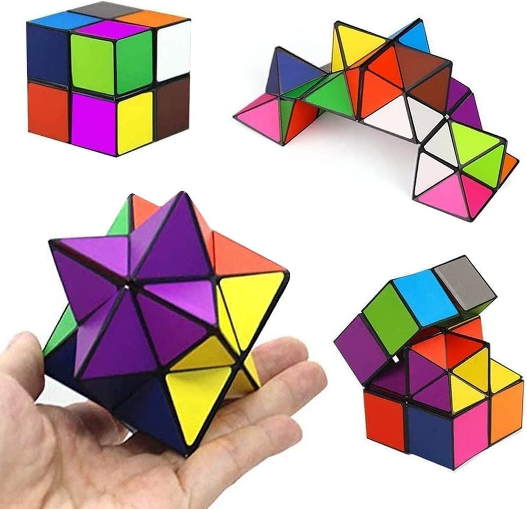 2 in 1 Combo Infinity Cube Toy Transforming Geometric Puzzle 3D Assembly Stress Anxiety Relief Magic Puzzle Cubes