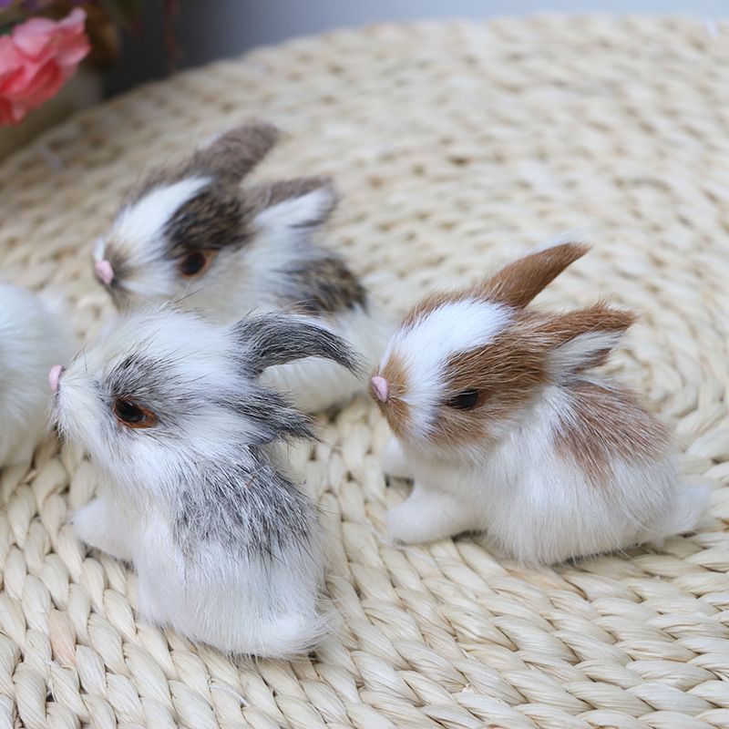 4PCS Mini Realistic Cute Plush Rabbits Lifelike Animal Easter Bunny Simulation Model Birthday Gift Furry Rabbit Figurine