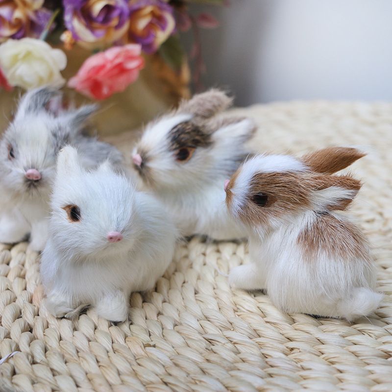 4PCS Mini Realistic Cute Plush Rabbits Lifelike Animal Easter Bunny Simulation Model Birthday Gift Furry Rabbit Figurine