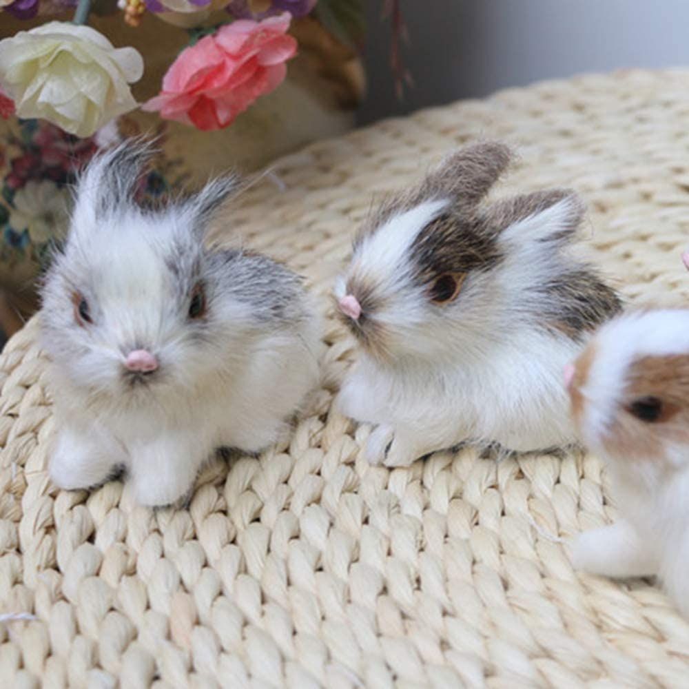 4PCS Mini Realistic Cute Plush Rabbits Lifelike Animal Easter Bunny Simulation Model Birthday Gift Furry Rabbit Figurine
