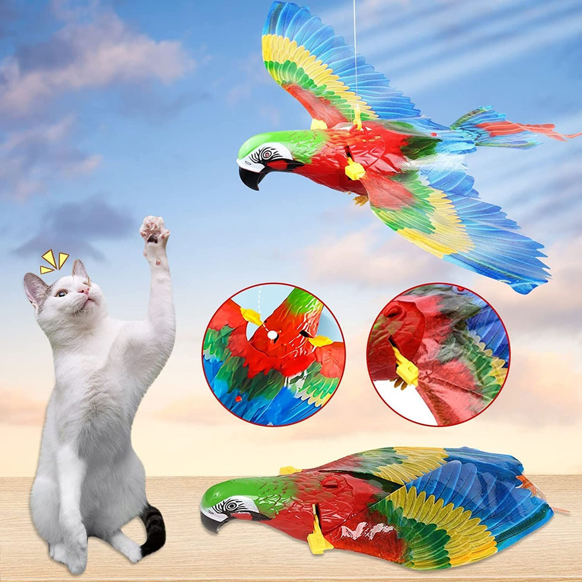 2 Pack Electronic Simulation Flying Bird Toy for Cats, with Light, Bird Interactive Cat Toy for Indoor Cats, Automatic Hanging