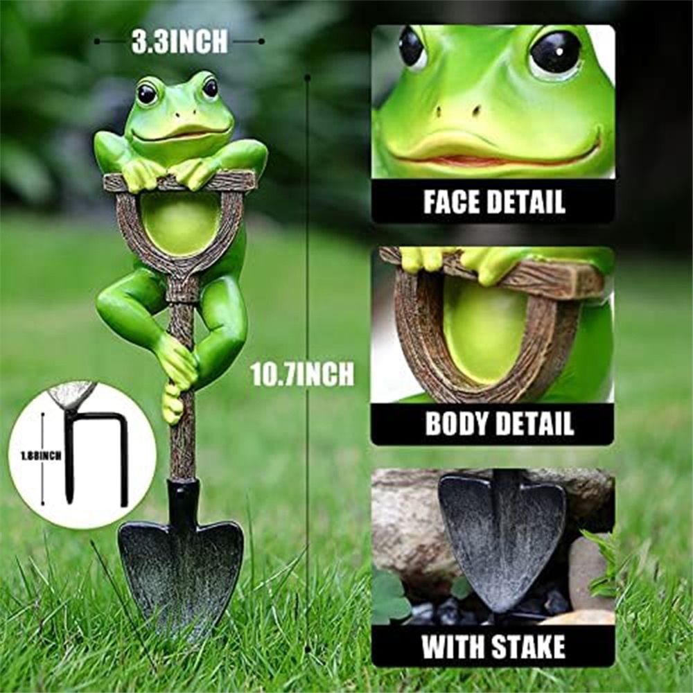 China 16.5cm Frog with Shovel Figurine, Outdoor Resin Garden Statue, Hand-Painted, Green