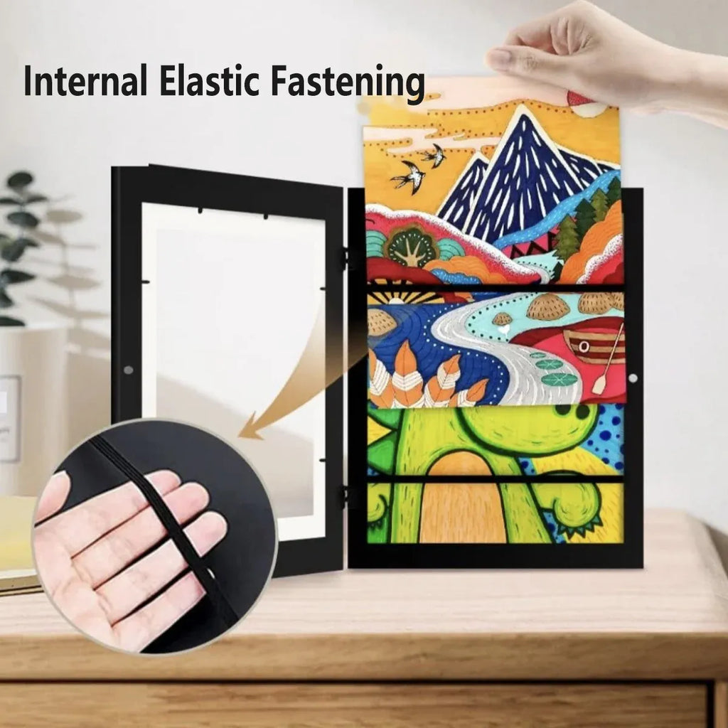 Kids Art Display Frames Set Wooden Artwork Holder 2PCS Children Drawing Storage