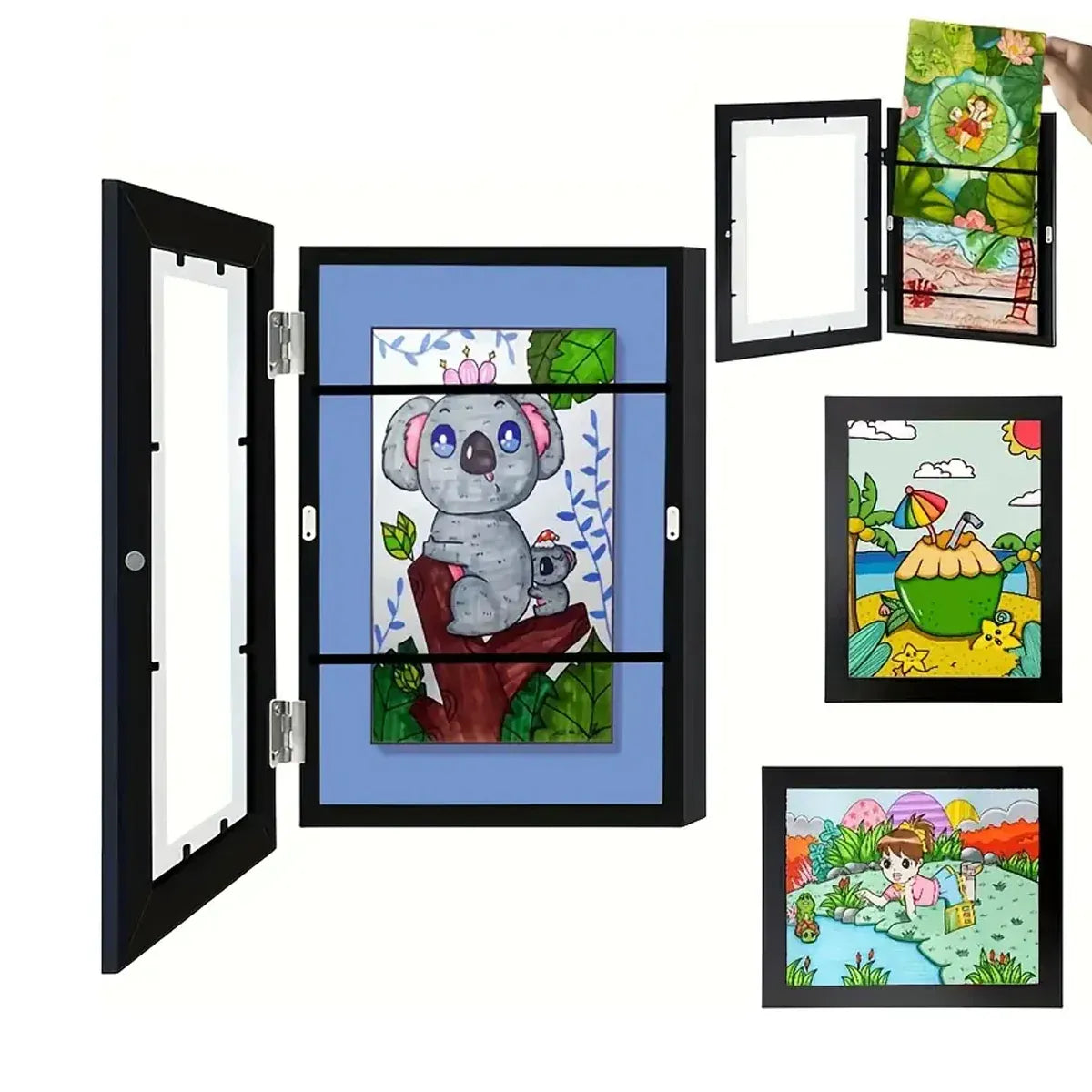 Kids Art Display Frames Set Wooden Artwork Holder 2PCS Children Drawing Storage
