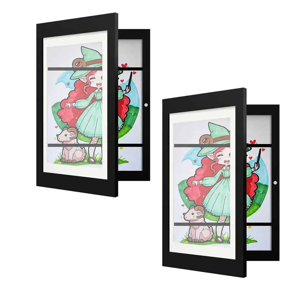 Kids Art Display Frames Set Wooden Artwork Holder 2PCS Children Drawing Storage