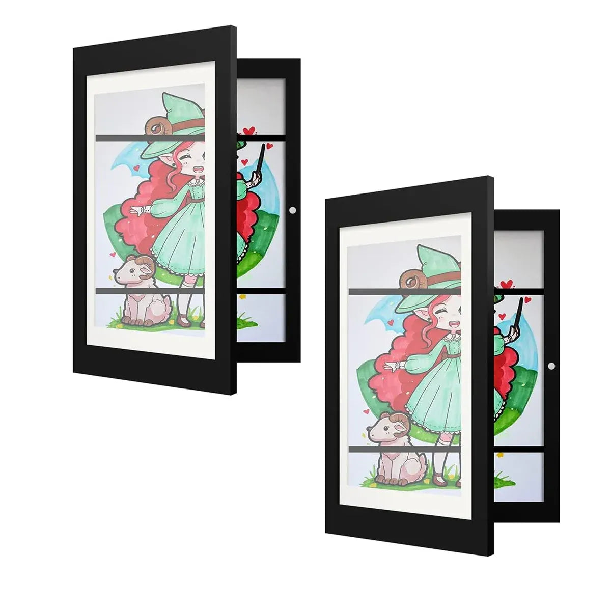 Kids Art Display Frames Set Wooden Artwork Holder 2PCS Children Drawing Storage