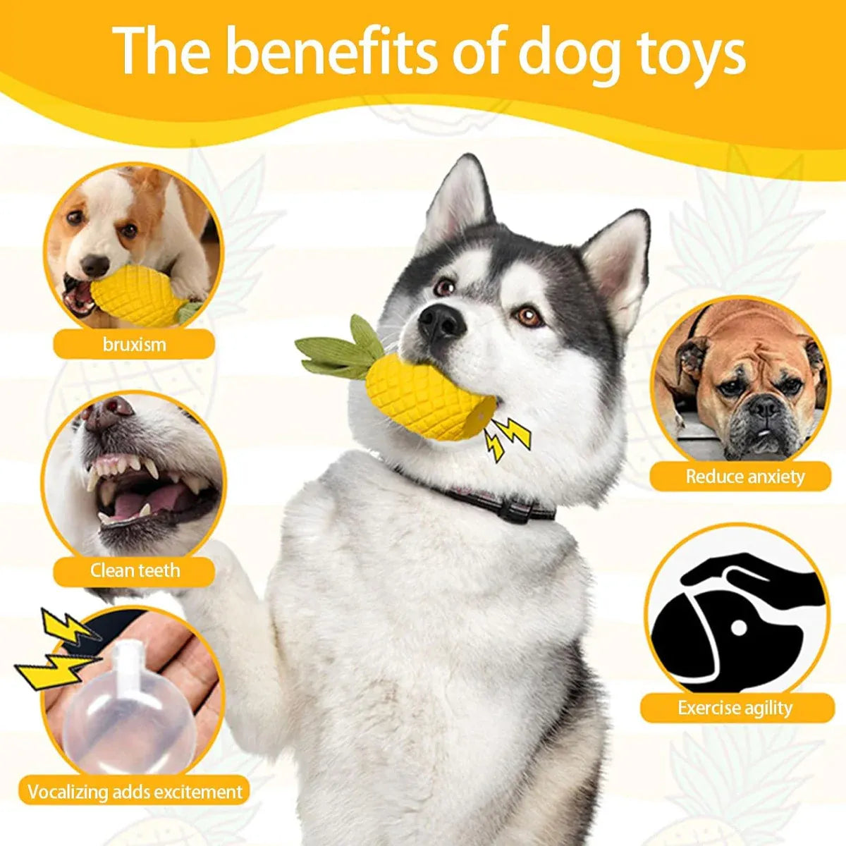 Dog Rubber Pineapple Toy Bite Molar Tooth Interactive Sound Resistant Pet Toy