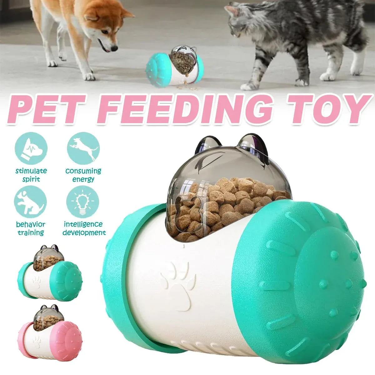 Pet Swing Dispensing Toy for Dogs Chew Resistant Interactive Slow Feeding Play - Pink