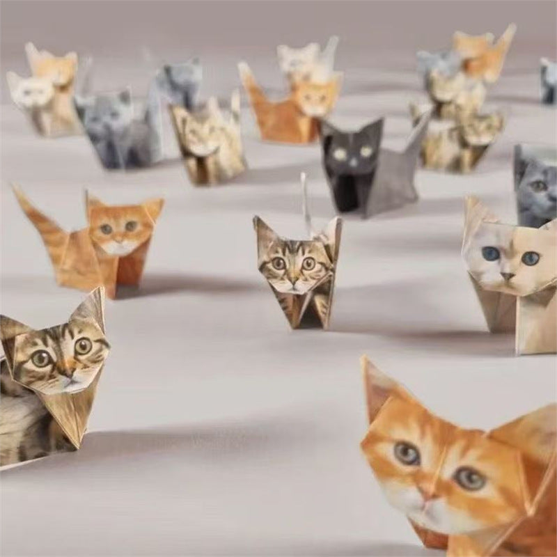 DIY Geometric Origami Kit for Kids Total 100 Sheets - Semi-Finished Cat and Dog Folding Craft