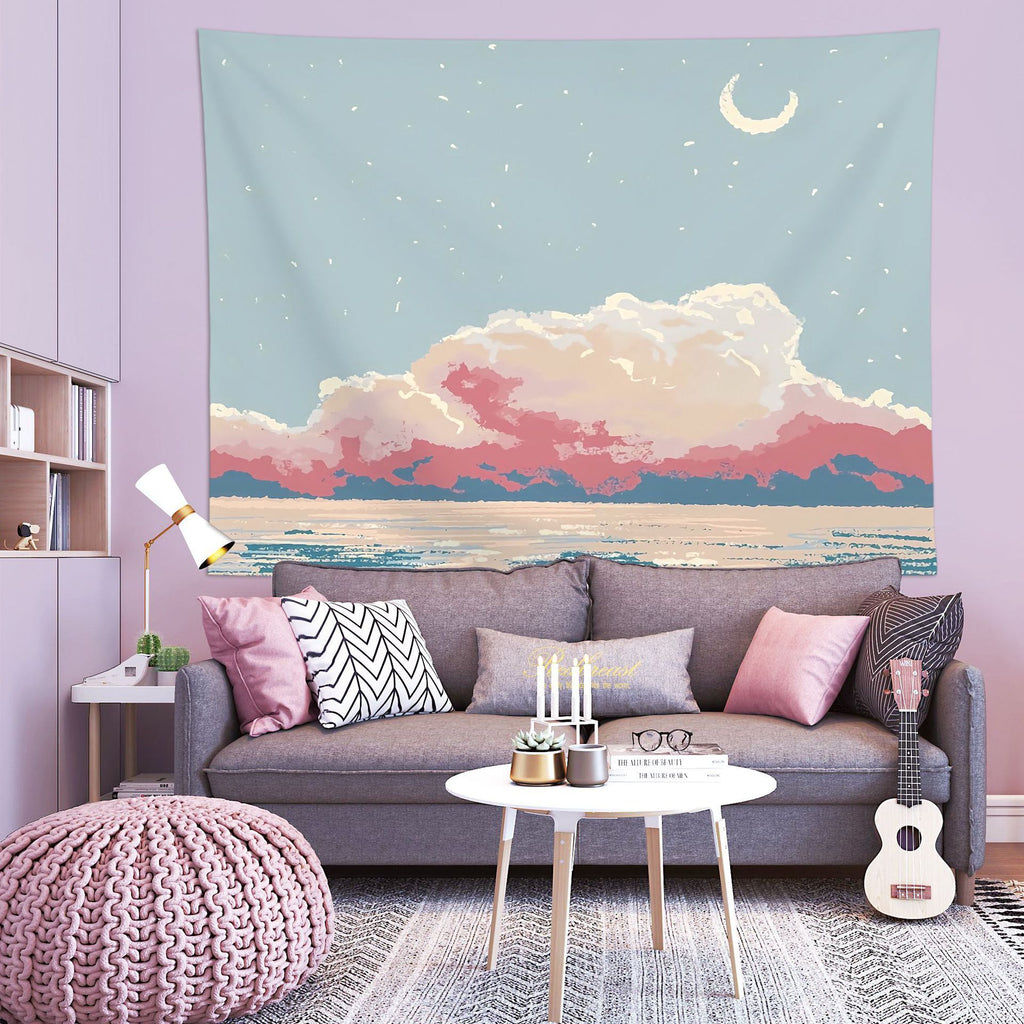 A pattern of sunset clouds outside the window Wall Tapestry 200x150cm - Soft Plush Fabric Hanging for Bedroom, Living Room, Dorm Decor - Includes Mounting Kit for Easy Installation
