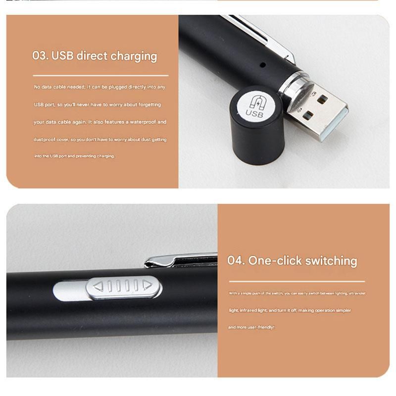 Grey Metal Laser Cat Toy Pen Set - 2 Piece USB Rechargeable 3-in-1 Laser Pointer with UV Light and LED Torch in Gift Tin Box
