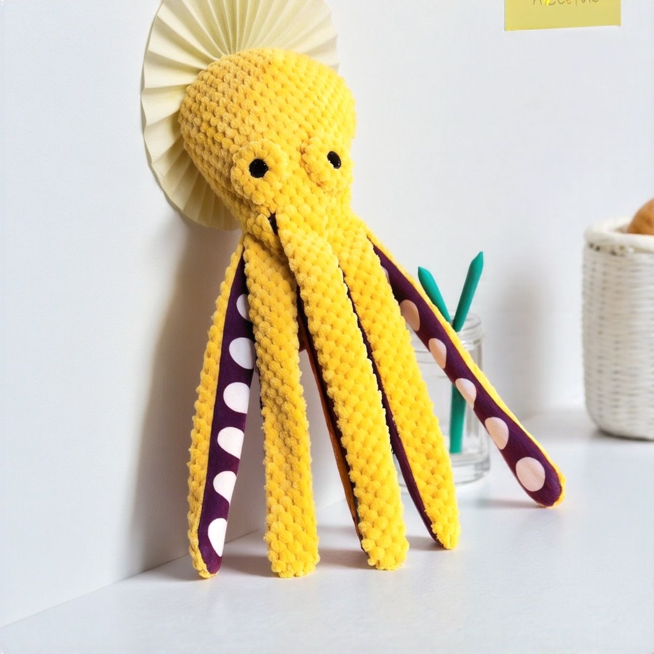 2-Pack Yellow Plush Octopus Dog Toy with Squeaker - Interactive Chew Toy for Small, Medium & Large Dogs - Durable, Teeth-Cleaning & Boredom-Relief Pet Toy (35cm)