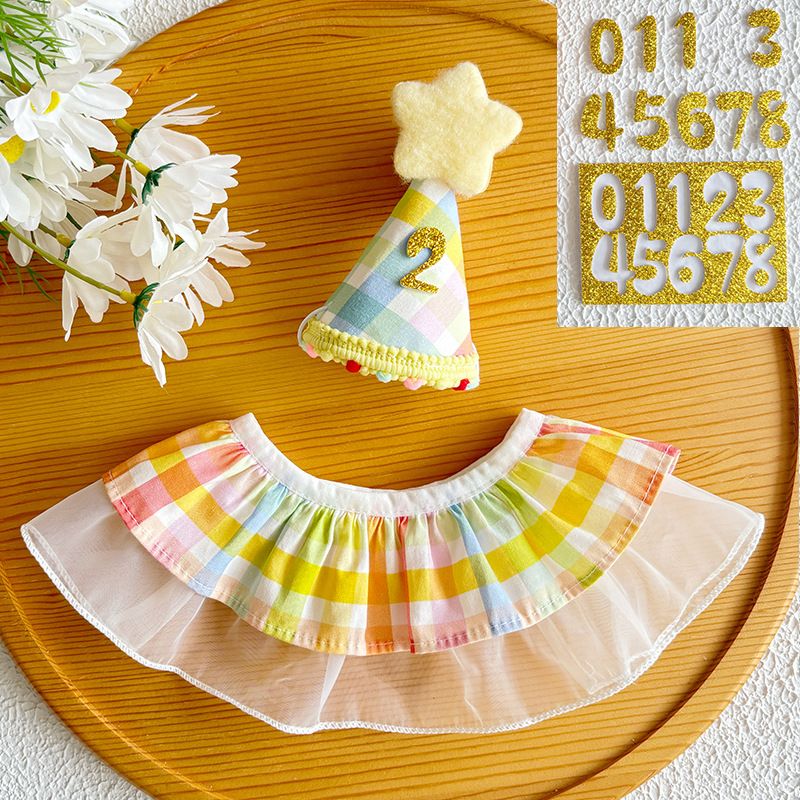 2Pcs Rainbow Pet Birthday Outfit Set（Includes Bonus Gold Number Stickers） - Cute Dog and Cat Adjustable Birthday Hat with Bib -  Collar Party Costume Accessories for Pets-Pet Birthday Photo Props