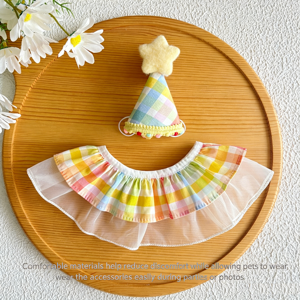 2Pcs Rainbow Pet Birthday Outfit Set（Includes Bonus Gold Number Stickers） - Cute Dog and Cat Adjustable Birthday Hat with Bib -  Collar Party Costume Accessories for Pets-Pet Birthday Photo Props
