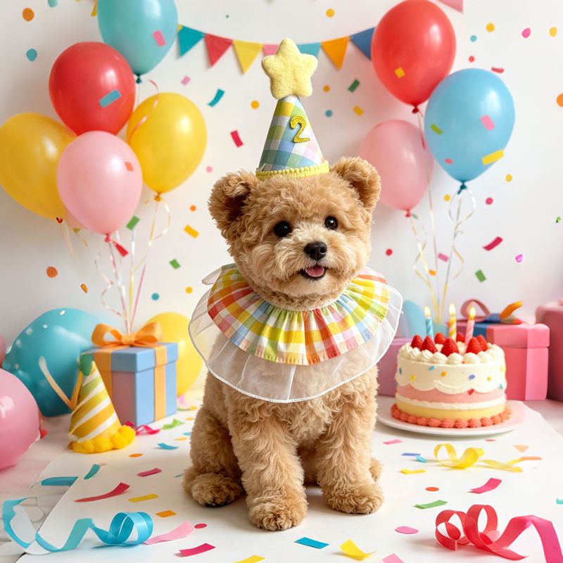 2Pcs Rainbow Pet Birthday Outfit Set（Includes Bonus Gold Number Stickers） - Cute Dog and Cat Adjustable Birthday Hat with Bib -  Collar Party Costume Accessories for Pets-Pet Birthday Photo Props