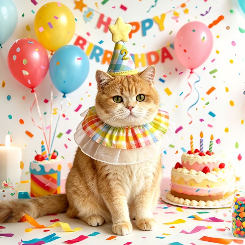 2Pcs Rainbow Pet Birthday Outfit Set（Includes Bonus Gold Number Stickers） - Cute Dog and Cat Adjustable Birthday Hat with Bib -  Collar Party Costume Accessories for Pets-Pet Birthday Photo Props