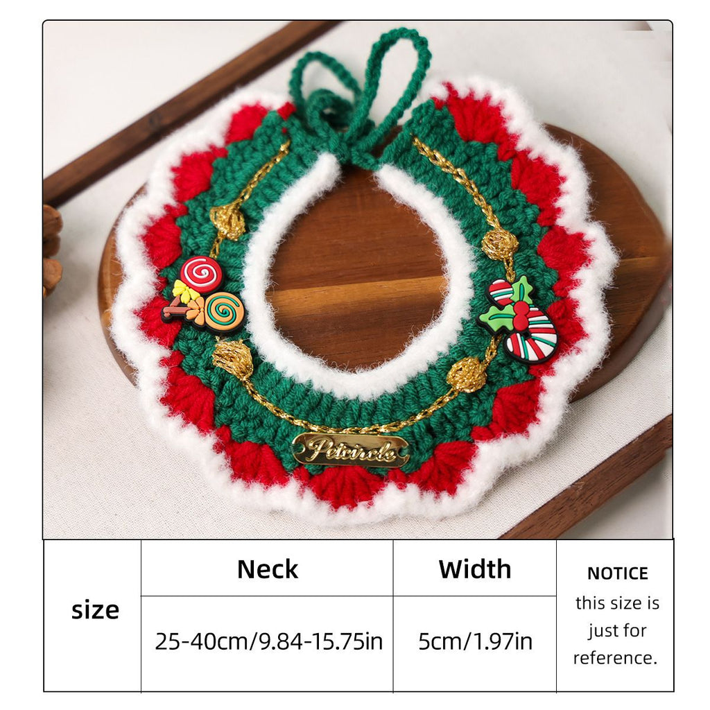Christmas Pet Collar（White frayed edges） Knitted Festive Dog Cat Collar Red Green Adjustable Soft Lightweight Holiday Pet Accessories for Small Dogs and Cats  Party Wear