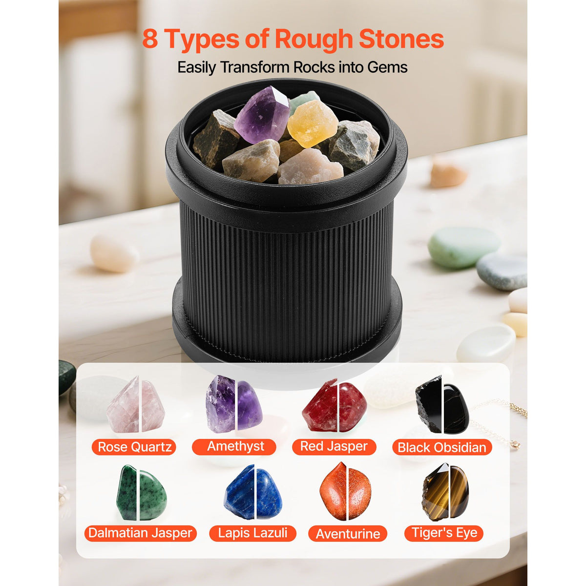 Rock Tumbler Kit, 2 lbs Rock Polishing Kit, 4 Speed Settings 9-Day Polishing Timer Stone Polishing Kit, Rock Polisher with Rough Gemstones and Polishing Grits, Rock Polisher for Adults Kids