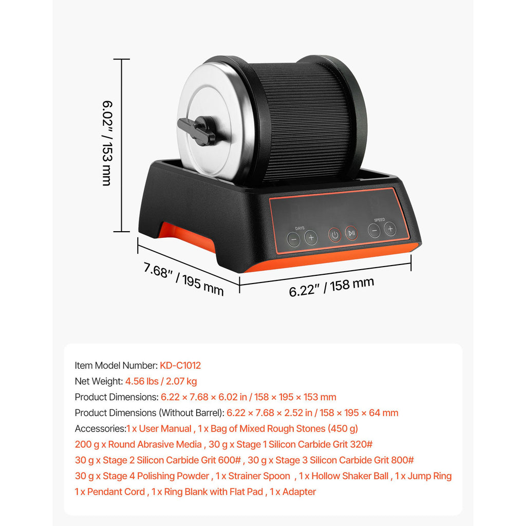 Rock Tumbler Kit, 2 lbs Rock Polishing Kit, 4 Speed Settings 9-Day Polishing Timer Stone Polishing Kit, Rock Polisher with Rough Gemstones and Polishing Grits, Rock Polisher for Adults Kids