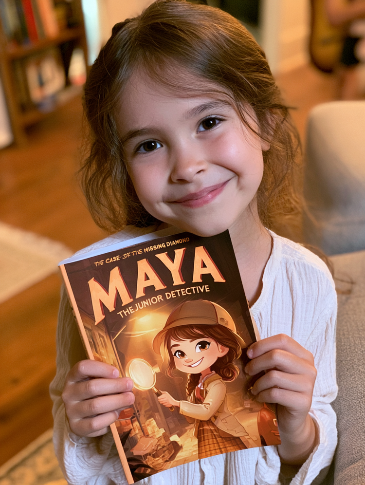 Child holding her personalised storybook