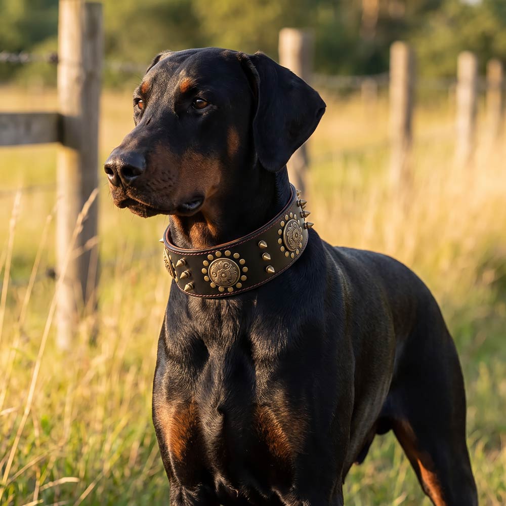 Casper Wide Studded Dog Collar Genuine Leather
